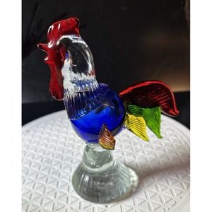 Murano-Style Hand-Blown Art Glass Rooster 7" (Z7H)